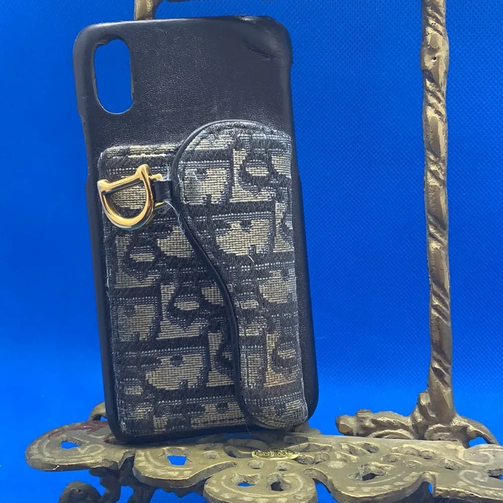 CHRISTIAN DIOR Trotter  Oblique‎ Calfskin Saddle iPhone Blue